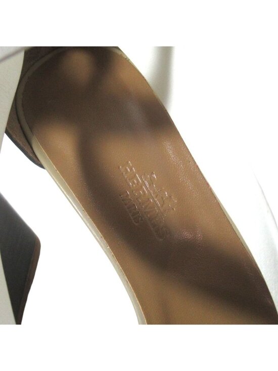 Hermes Ankle Strap Wedge Sole Leather Sandals 38 Beige White